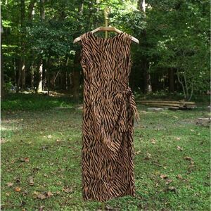 Vintage 90s Sag Harbor Tiger Stripe Side Tie Midi Dress